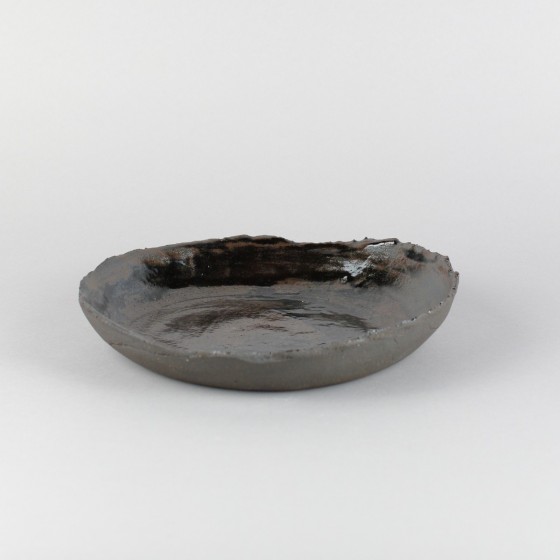 Black stoneware shallow bowl
